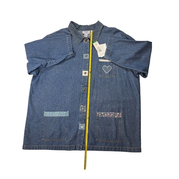 VTG 90s Teddi Light Blue Denim Chore Jacket Emboidered Applique Patchwork Sz 2X - Picture 13 of 16